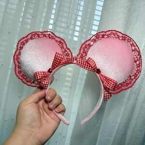 Red and Pink Lace Bow Headband